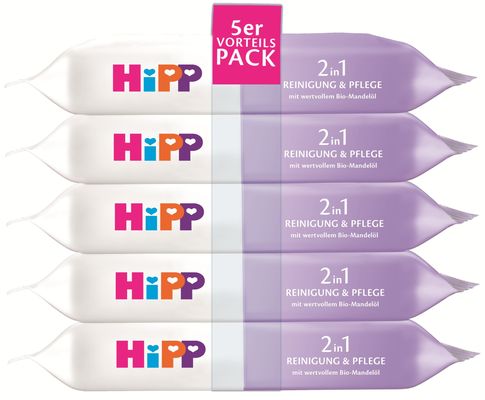 HiPP 2v1 čisticí a pečující vlhčené ubrousky 5 x 48 ks