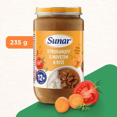 Sunar Příkrm stroganoff s hovězím a rýží 12m+, 235 g
