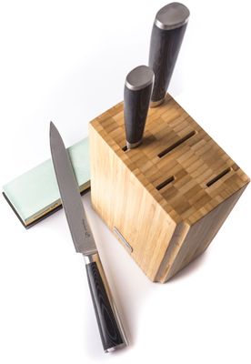 G21 Sada nožů Damascus Premium v bambusovém bloku, Box, 3 ks + brusný kámen