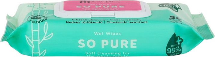 Petite&Mars Ubrousky vlhčené SO PURE bambusové bioodbouratelné 56 ks
