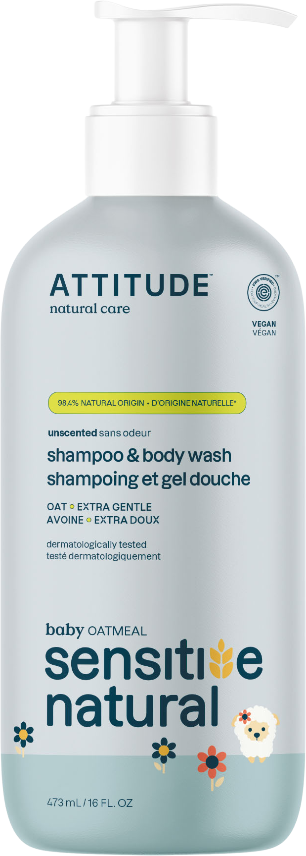 Attitude 2v1 dětské tělové mýdlo a šampon pro citlivou pokožku s ovsem, sensitive skin baby 473 ml