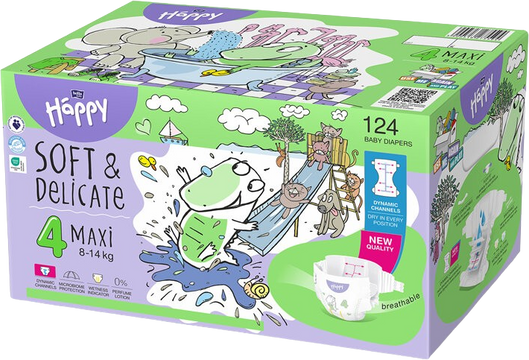 Bella Happy Soft&Delicate Pleny jednorázové Maxi Box 8-14 kg 124 ks