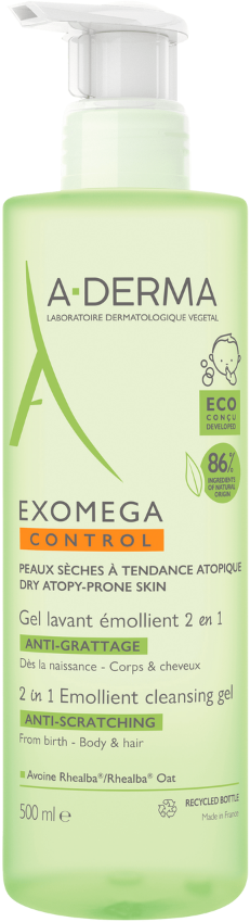 A-Derma Exomega CONTROL Zvláčňující mycí gel 2v1 500 ml