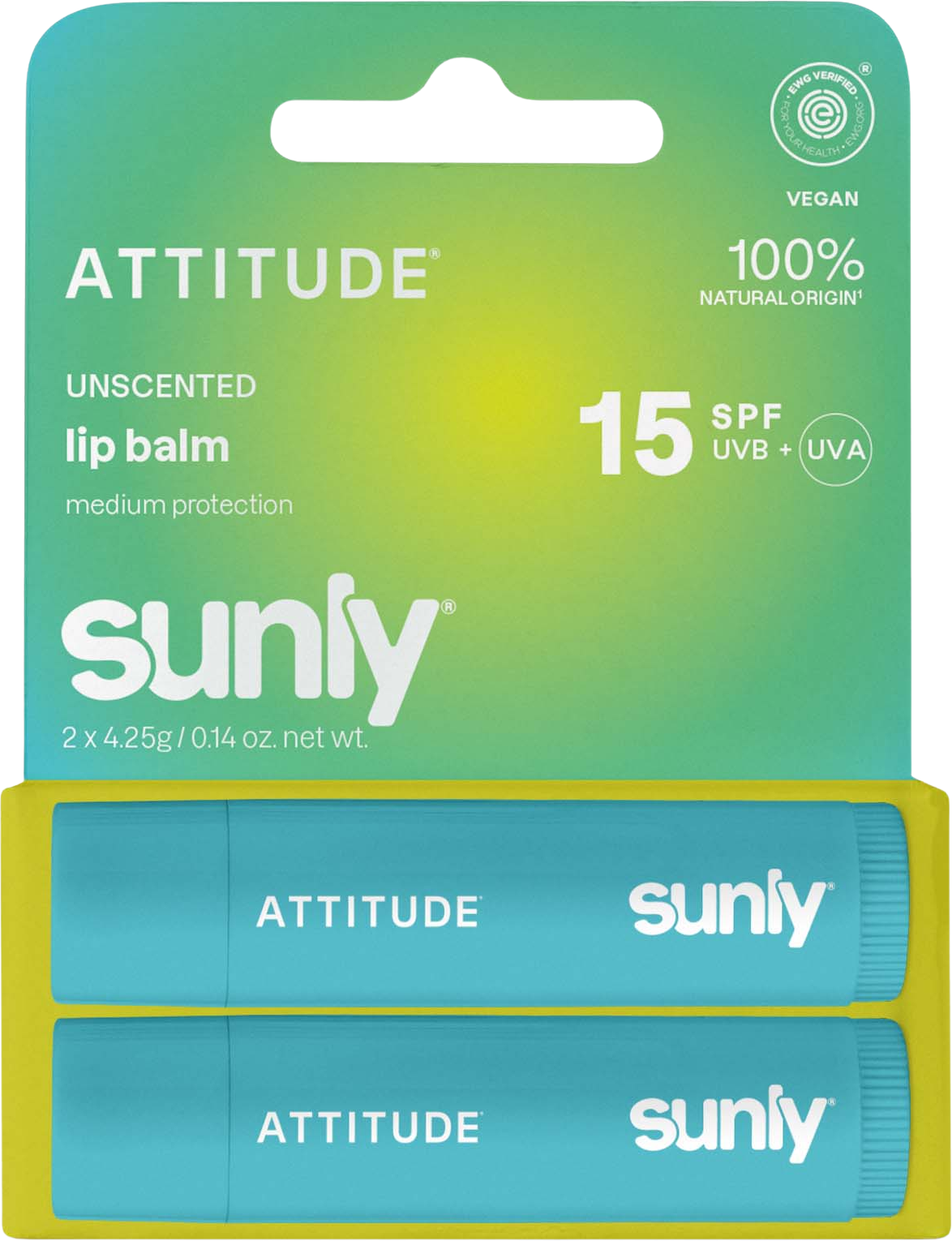 Attitude Minerální balzám na rty Sunly SPF 15 bez vůně - duopack 2 x 4.25 g