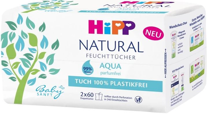 HiPP Babysanft Čistící vlhčené ubrousky Natural Aqua 2 x 60 ks
