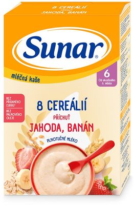 Sunar mléčná kaše s 8 cereáliemi jahoda, banán 210 g