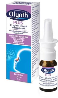 Olynth Plus 0,5 mg/ml + 50 mg/ml nosní sprej, roztok pro léčbu rýmy u dětí od 2 let, 10 ml