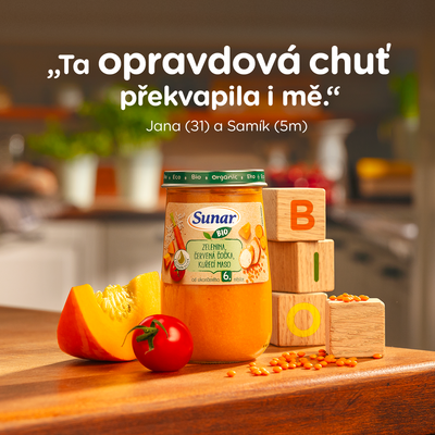 Sunar BIO příkrm brambory, hrášek, mořská štika, olivový olej 6m+, 190 g
