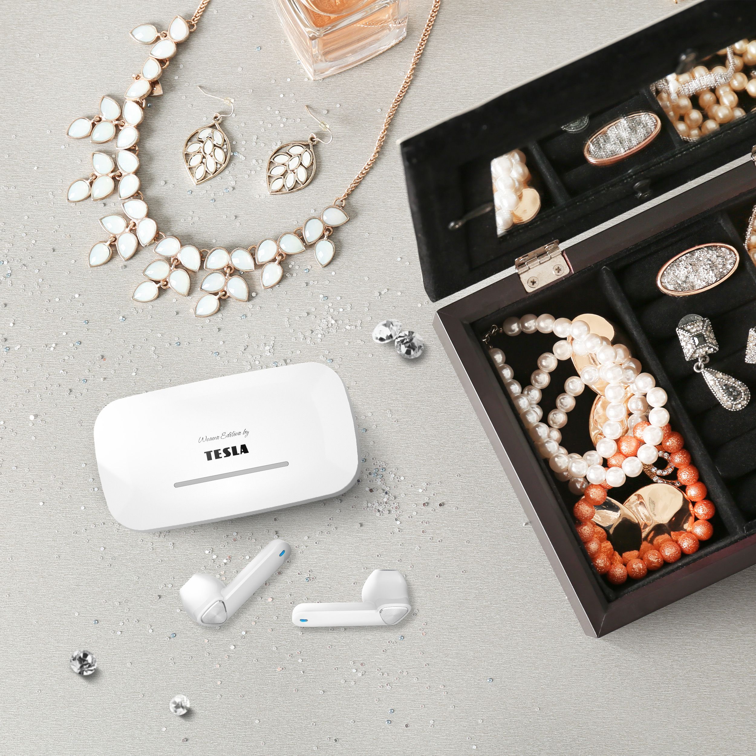 Tesla Sound EB20 - bezdrátová Bluetooth sluchátka (Luxury White)