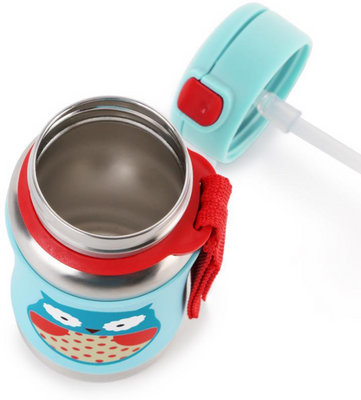 Skip Hop Zoo Láhev s brčkem na vodu nerez Sovička 12m+ 350 ml