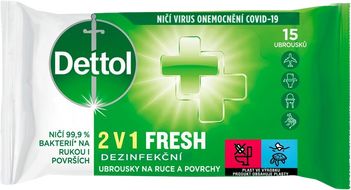Dettol Dezinfekční ubrousky 2v1 na ruce a povrchy 15 ks