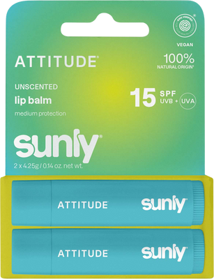 Attitude Minerální balzám na rty Sunly SPF 15 bez vůně  - duopack 2 x 4.25 g