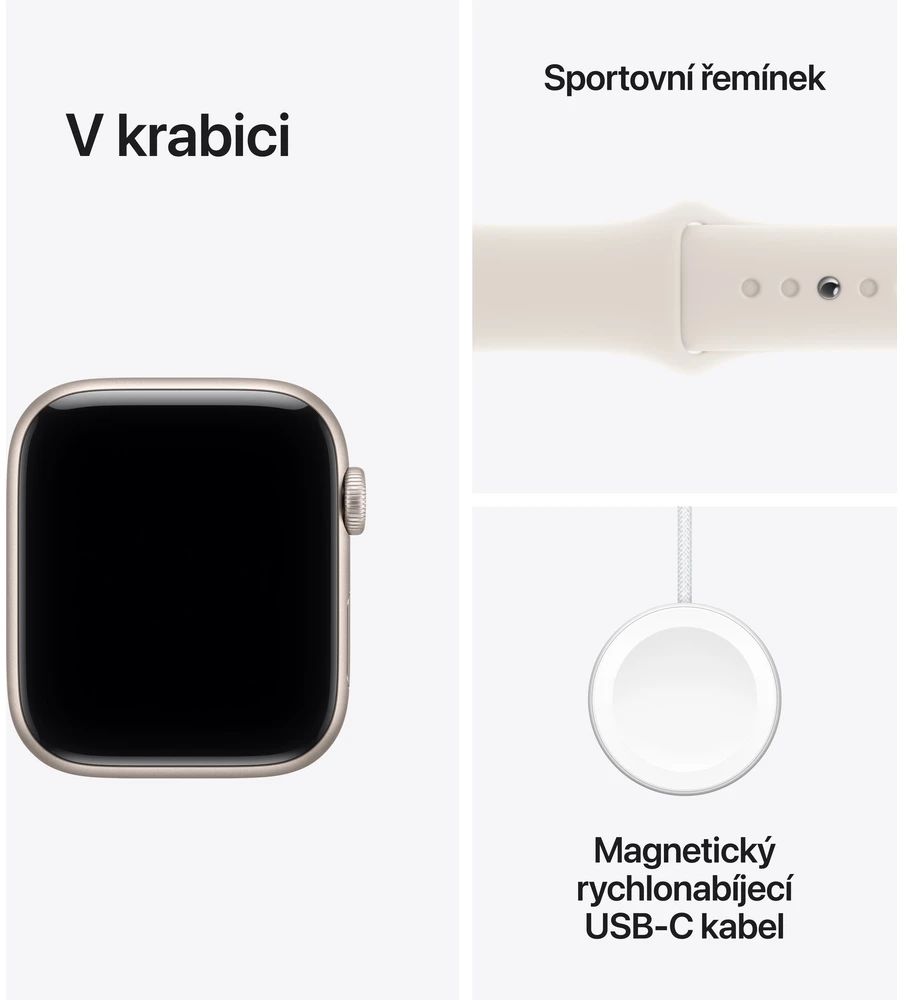 Apple Watch SE 3 44mm Hvězdně bílý hliník s hvězdně bílým sportovním řemínkem S/M