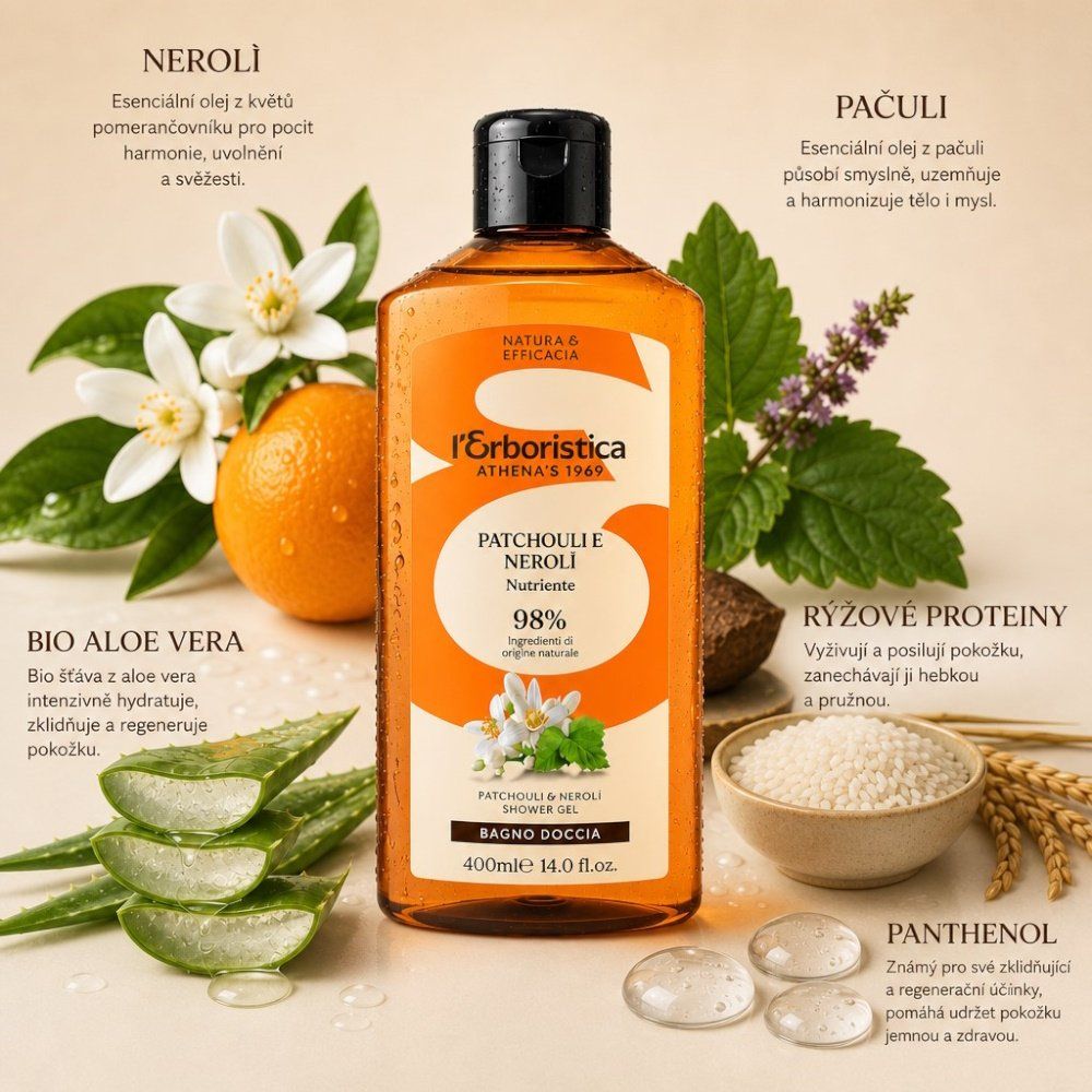 Erboristica Přírodní sprchový gel Patchouli & Neroli - vitalita a sametová hebkost 400 ml