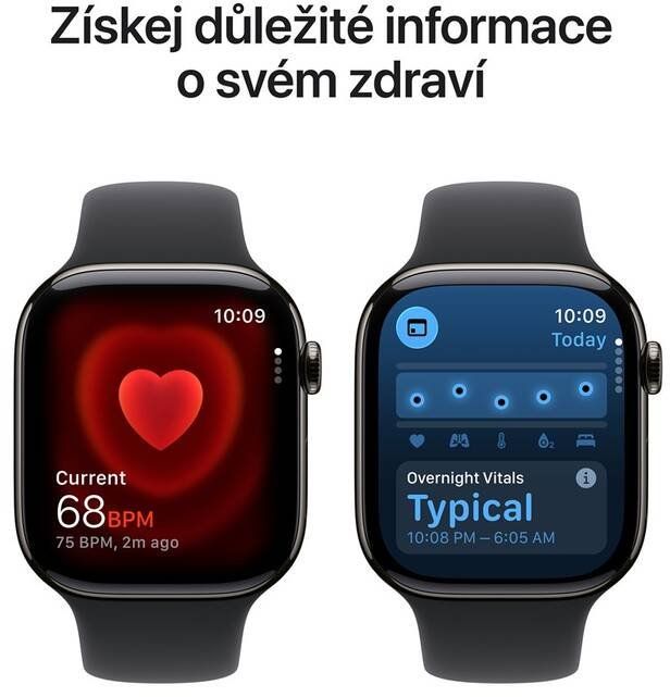 Apple Watch 11 GPS + Cellular 46mm Břidlicově šedý titan s černým sportovním řemínkem - M/L