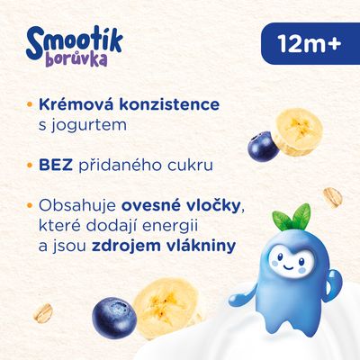 Sunar Smootík dětská kapsička borůvka, jogurt, ovesné vločky 12m+ 120 g