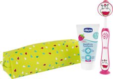 Chicco Set zubní kartáček a pasta v pouzdře - Hippo, 3r+