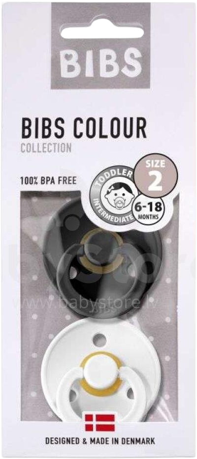 BIBS Colour dudlíky z přírodního kaučuku - velikost 2 Black / White 2 ks
