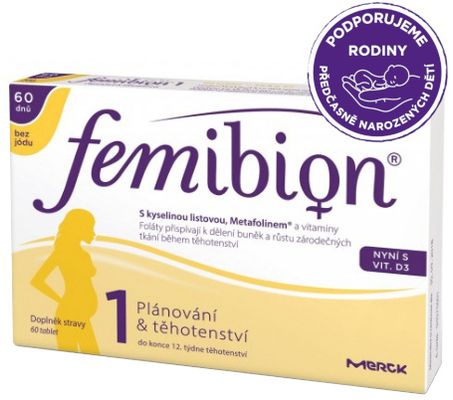 Femibion 1 s vitamin D3 bez jódu 60 tablet