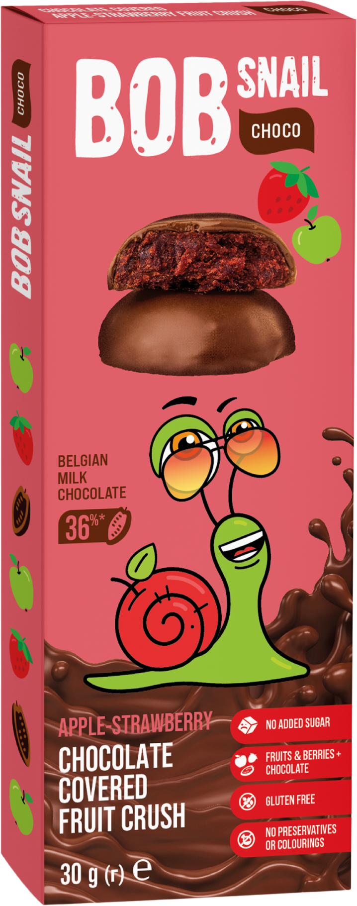 Bob Snail V mléčné čokoládě jablko-jahoda 30 g