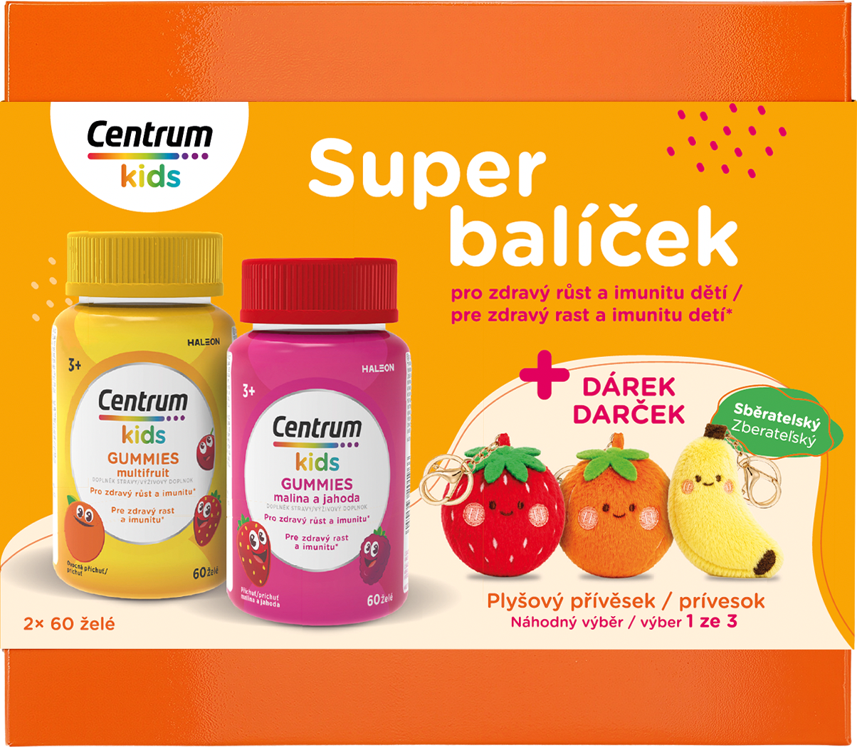 Centrum Kids Gummies dárkové balení Multifruit, Malina a jahoda 2 x 60 ks
