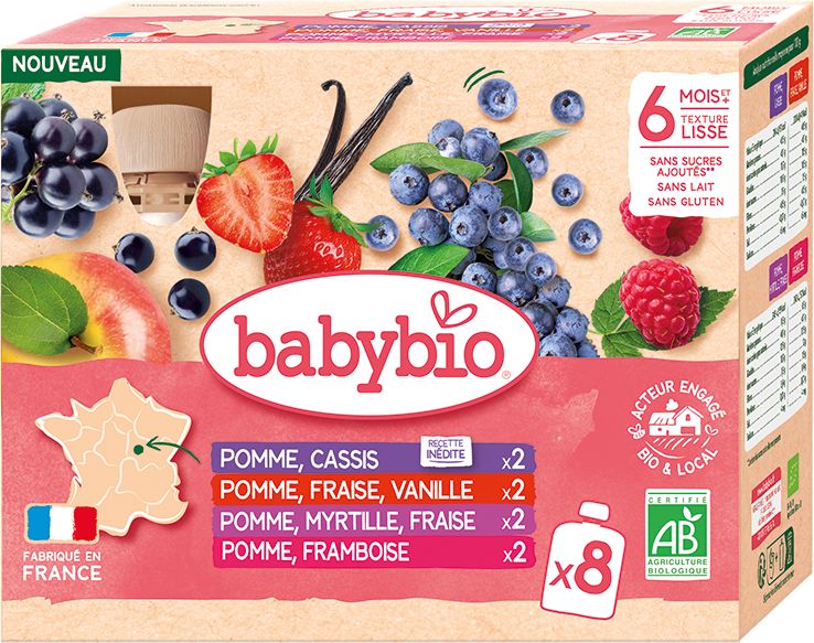 Babybio Multipack 8 kapsiček mix druhů jahoda, borůvka, malina, černý rybíz 8 x 90 g