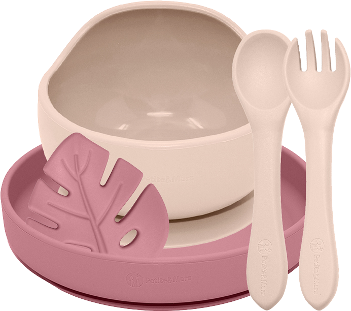 Petite&Mars Set jídelní silikonový TAKE&MATCH Desert Sand - Dusty Rose 6m+ 4 ks