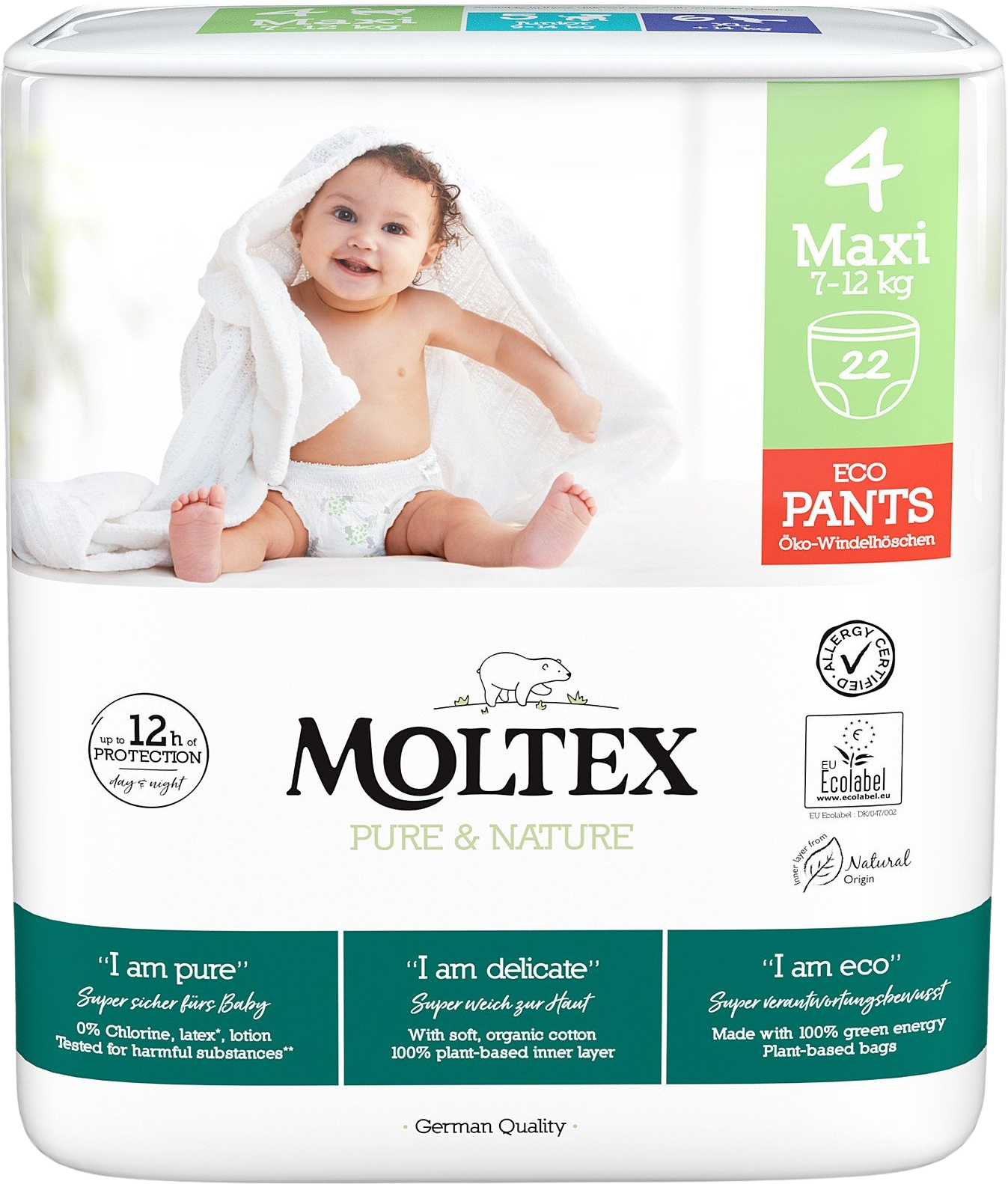 Moltex Pure & Nature Natahovací plenkové kalhotky Maxi 7–12 kg 22 ks