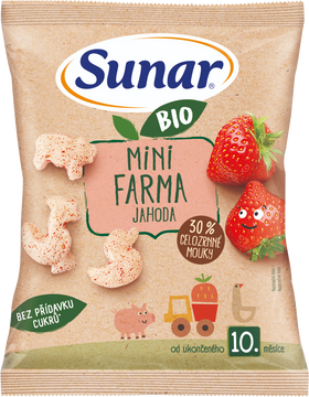 Sunar BIO dětské křupky mini farma jahoda 10m+, 18 g