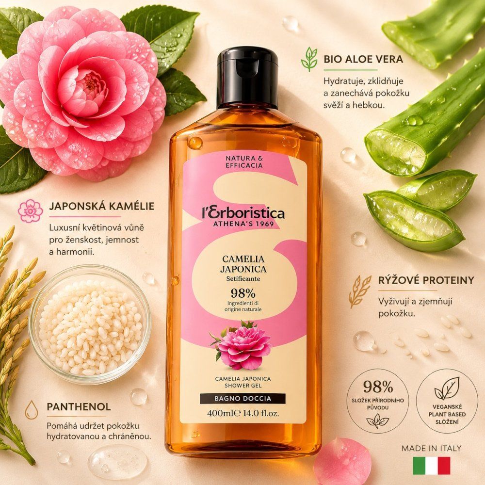 Erboristica Přírodní sprchový gel Camelia Japonica – hydratace a chvíle pro sebe 400 ml