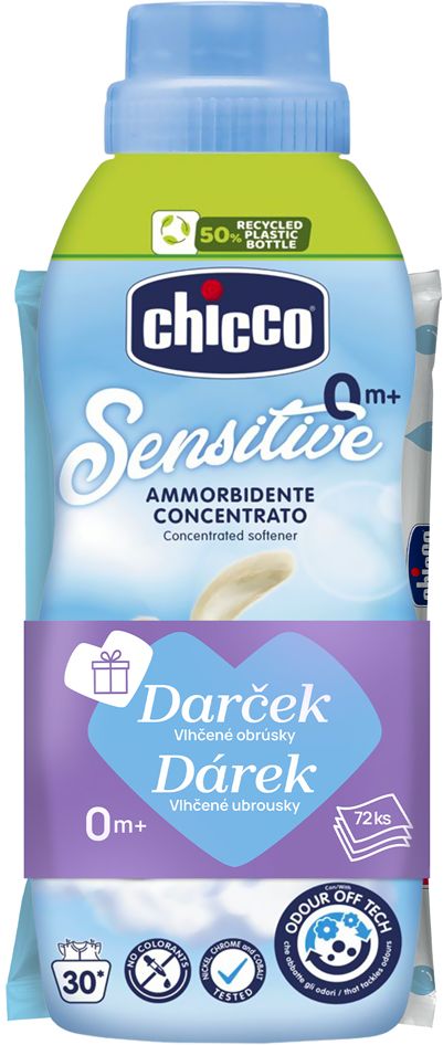 Chicco Aviváž koncentrovaná Baby Sensitive Sladký pudr + vlhčené ubrousky 72 ks zdarma 1 x 750 ml