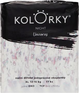 Kolorky NIGHT jednorožci XL (12-16 kg) noční jednorázové eko plenky 17 ks