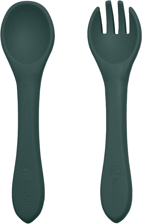 Petite&Mars Set jídelní silikonový TAKE&MATCH, Misty Green - Intense Ochre 6m+, 4 ks