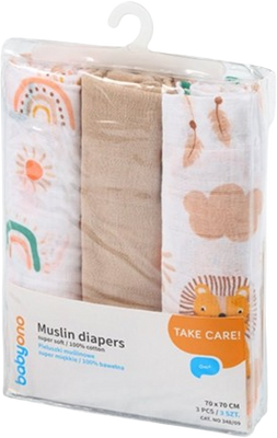 BabyOno Pleny mušelínové Super soft - béžová 3 ks