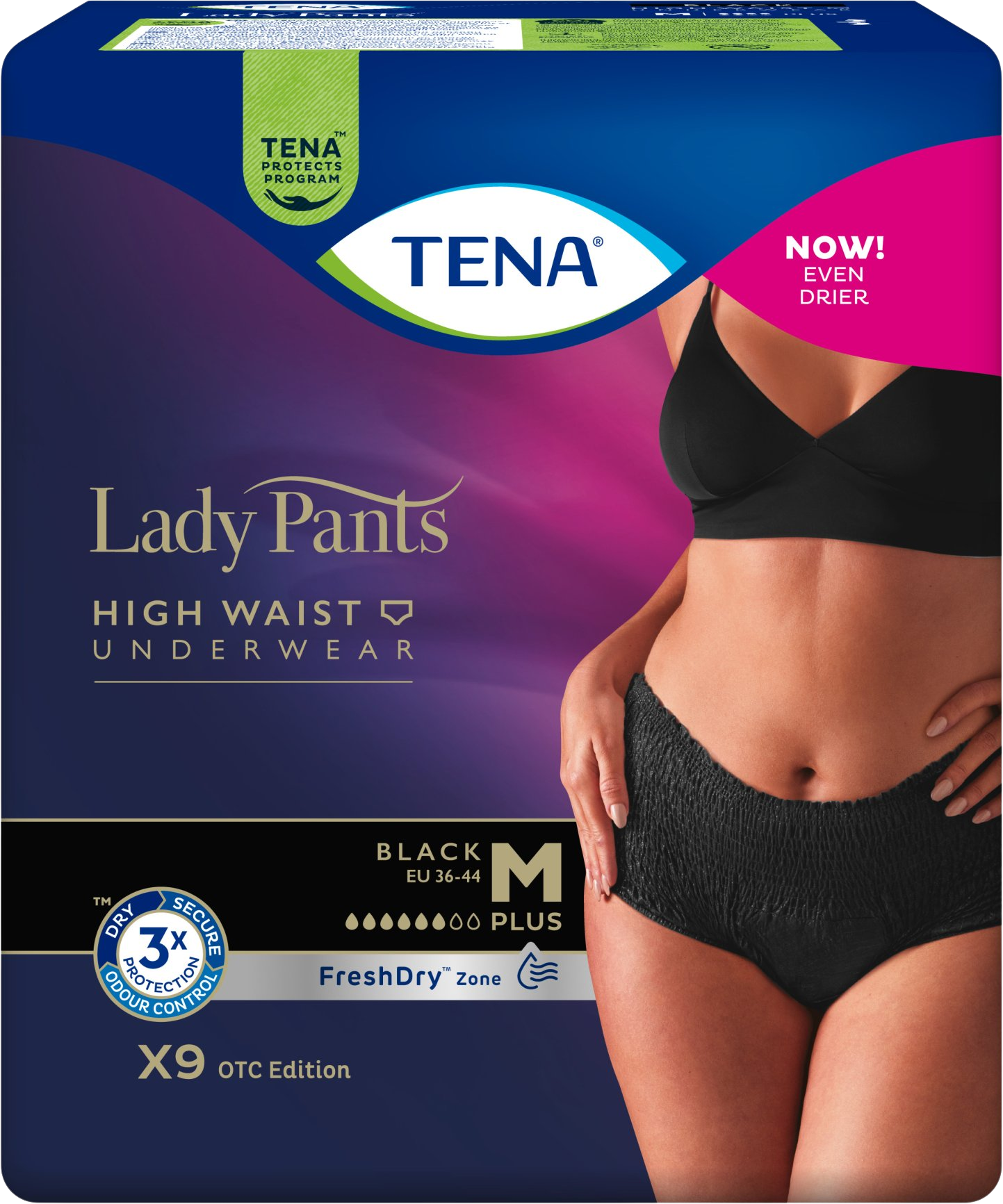 Tena Lady Pants Plus Black M inkontinenční kalhotky 9 ks