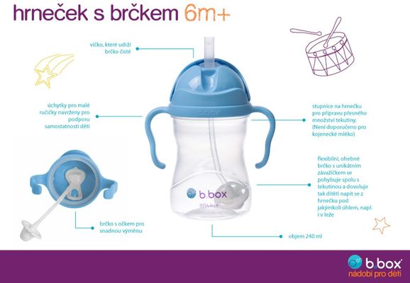 B.box Hrneček s brčkem, Malina 240 ml