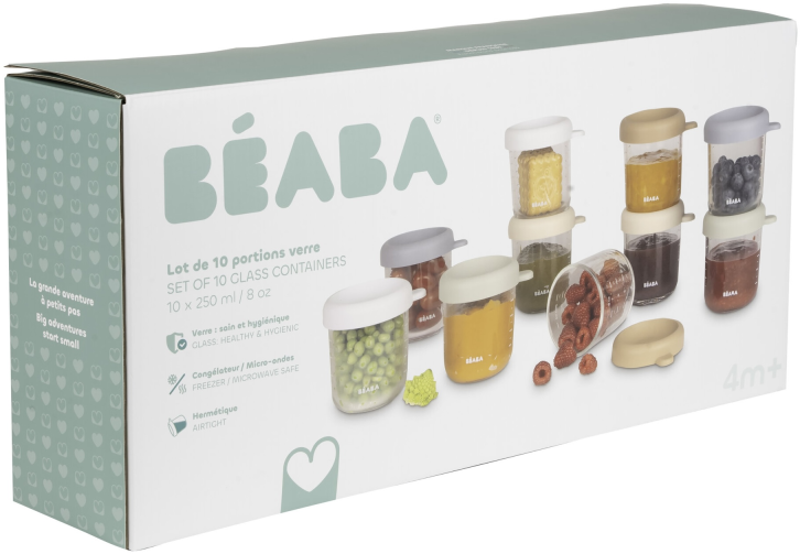 Beaba Kelímky na jídlo skleněné Natural 10 x 250 ml