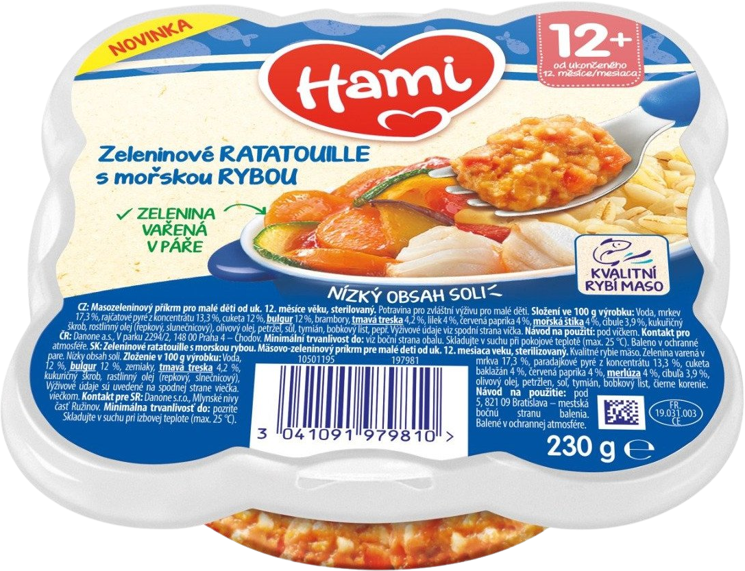 Hami masozeleninový talířek Zeleninové ratatouille s mořskou rybou, 12+ 230 g