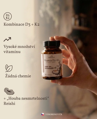 Herbyway Vitamín D3+K2 s Reishi 2500 IU, 60 kapslí