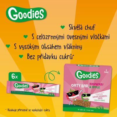 Goodies Ovesné tyčinky malina a jablko 6 x 23 g