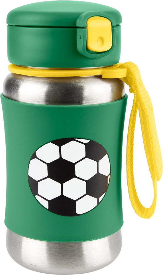 Skip Hop Spark Style Láhev s brčkem na vodu nerez Fotbal 12m+, 350 ml