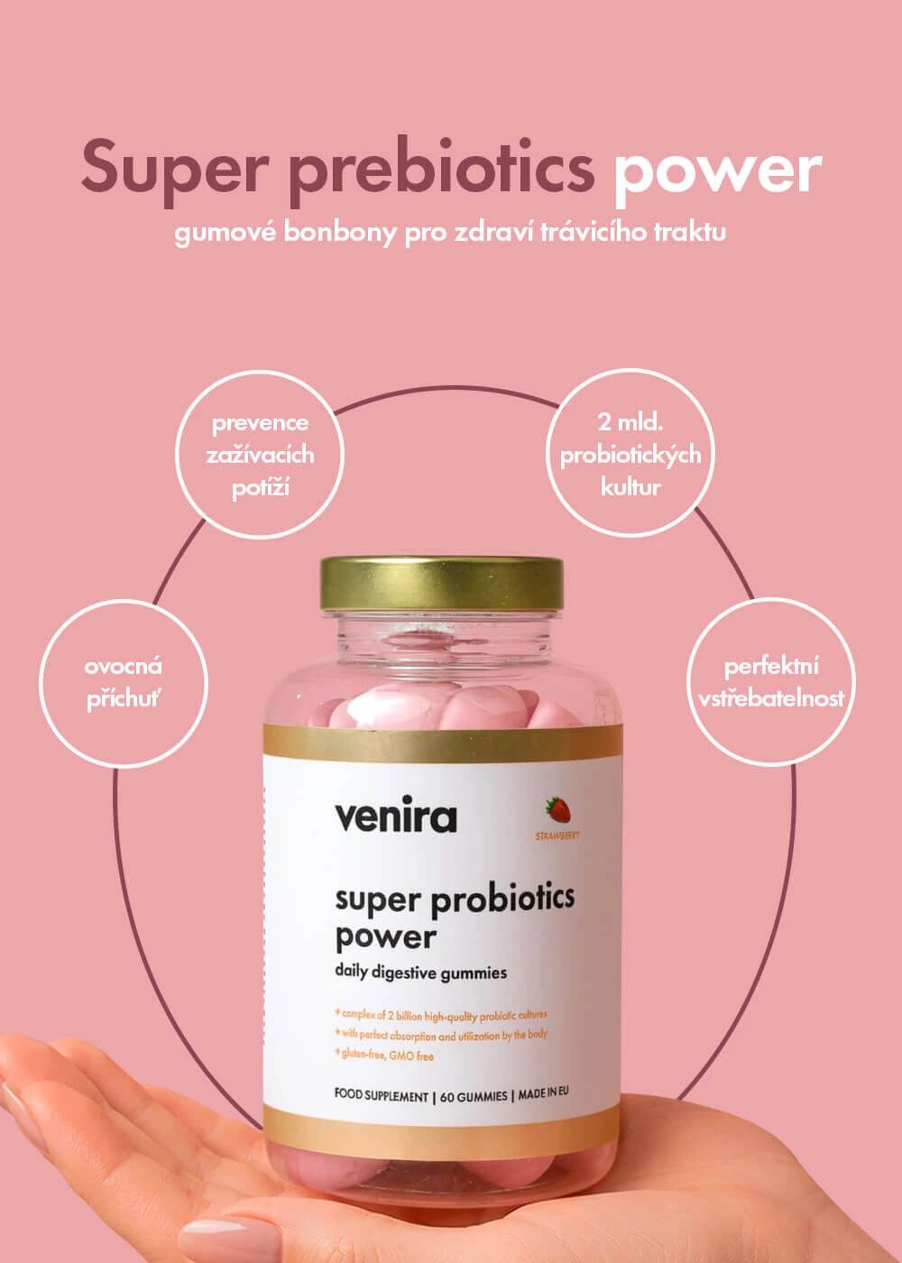 Venira Super probiotics power - medvídci na zlepšení trávení jahoda 60 ks