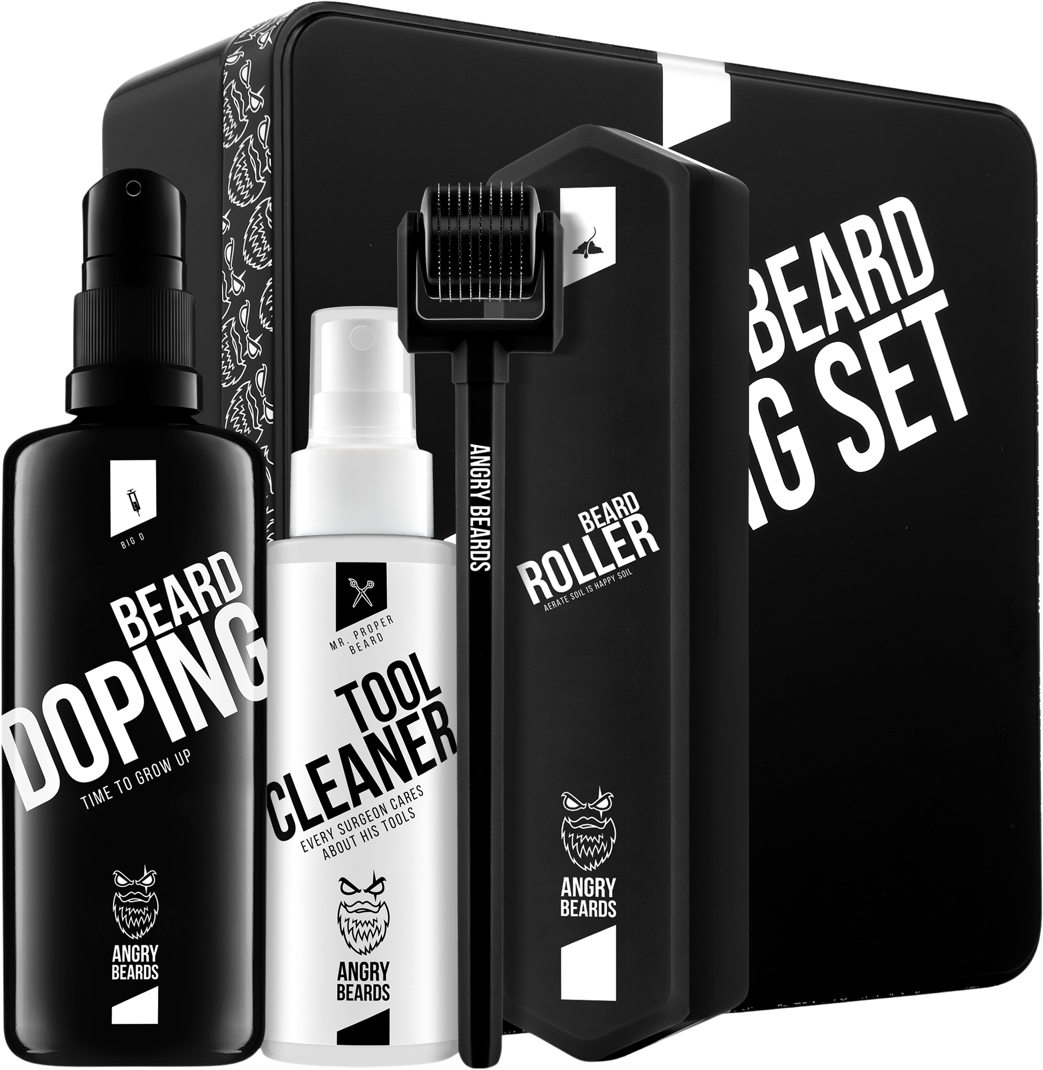 Angry Beards Sada na podporu růstu vousů – Roller & Doping