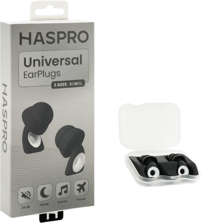 Haspro Universal Black, 1 pár opakovaně použitelných silikonových špuntů do uší, černé