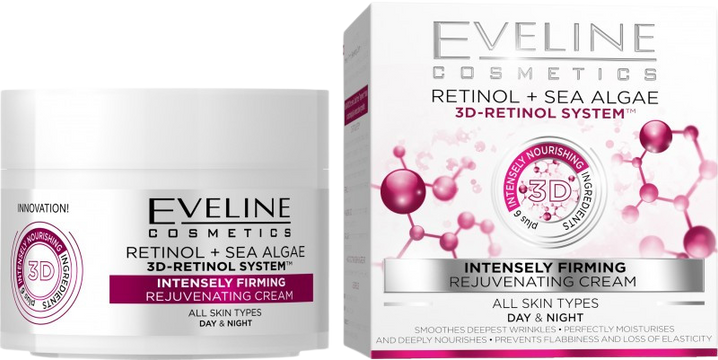Eveline 3D Retinol & Mořské řasy - Intenz. zpevňující omlazující denní a noční krém 50 ml