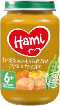 Hami masozeleninový příkrm Hráškovo-kukuřičné pyré s telecím, 6+ 200 g