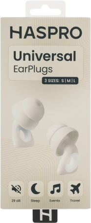 Haspro Universal Sand, 1 pár opakovaně použitelných silikonových špuntů do uší, béžové