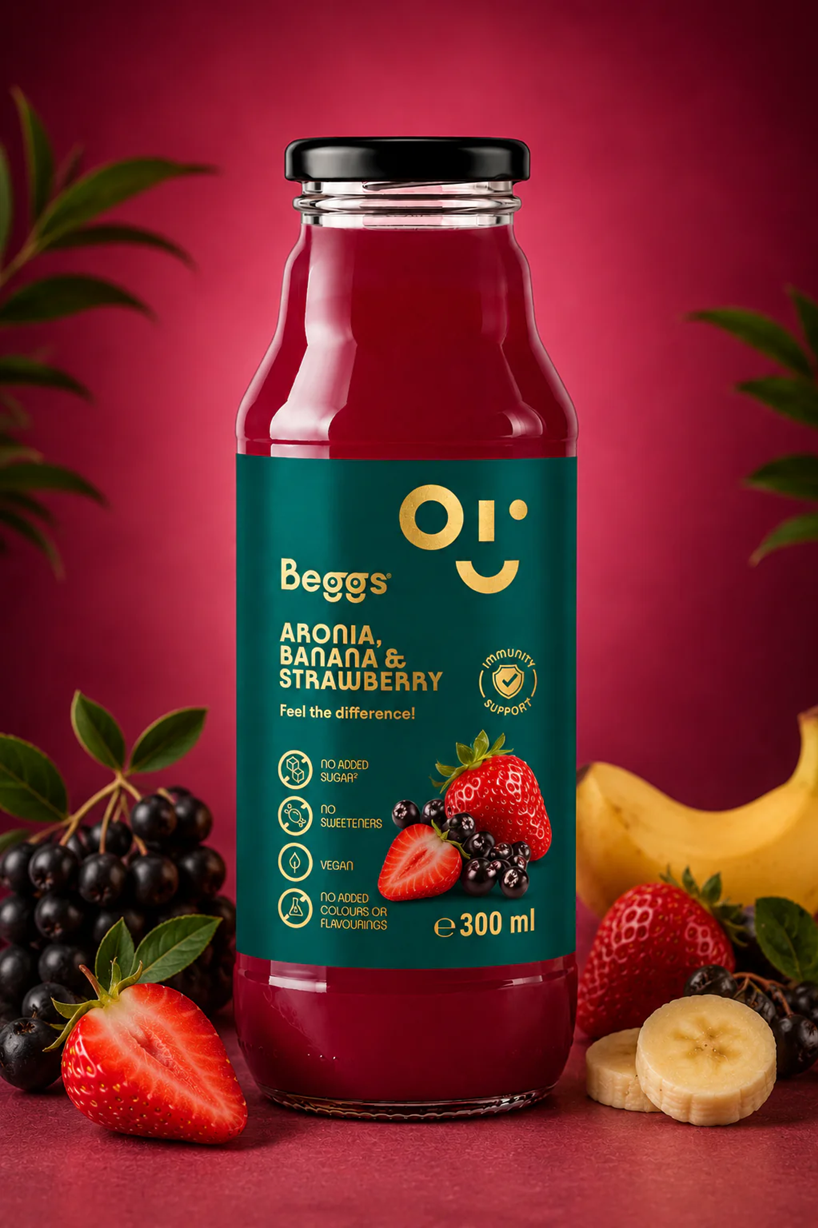 Beggs Nápoj aronie, jablko, banán & jahoda 300 ml
