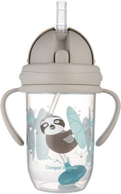 Canpol babies Exotic Animals nevylévací hrneček se slámkou a závažím šedý 270 ml