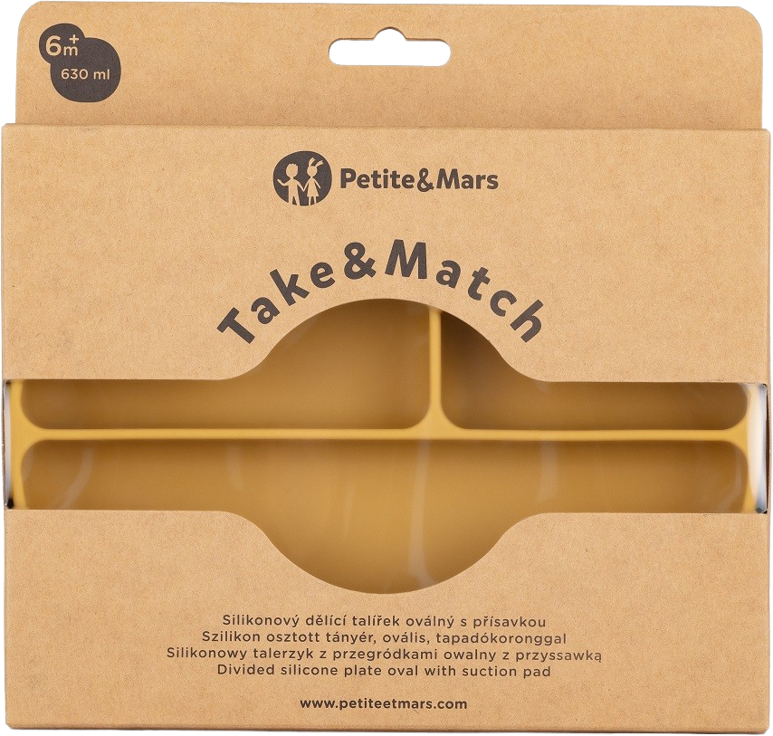 Petite&Mars Talířek silikonový dělící oválný Take&Match Intense Ochre 6m+